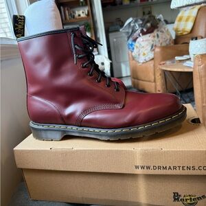 Dr. Martens Red Leather Boots with Glossy Finish
